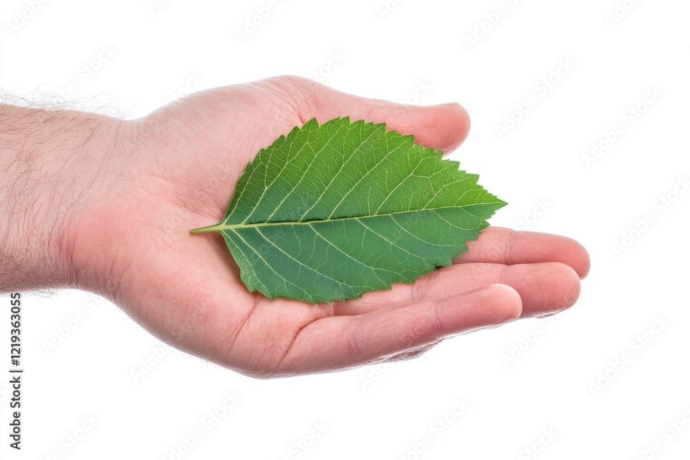 A person holding a leaf, perfect for environmental or nature-themed illustrations A person holding a leaf, perfect for environmental or nature-themed illustrations
