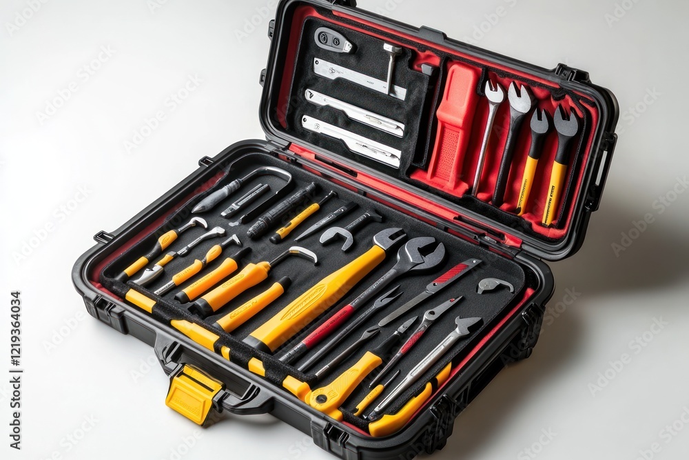 Open toolbox with various hand tools; studio shot Open toolbox with various hand tools; studio shot
