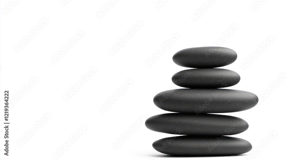 Serene Stack of Black Stones on White Background: A Symbol of Balance and Tranquility Serene Stack of Black Stones on White Background: A Symbol of Balance and Tranquility