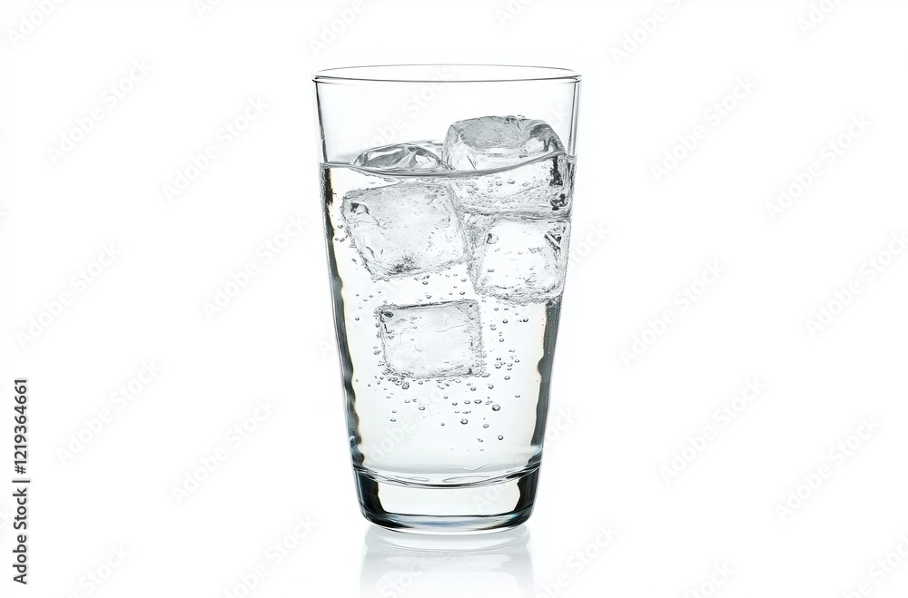 A glass of water with ice cubes, isolated on a white background A glass of water with ice cubes, isolated on a white background