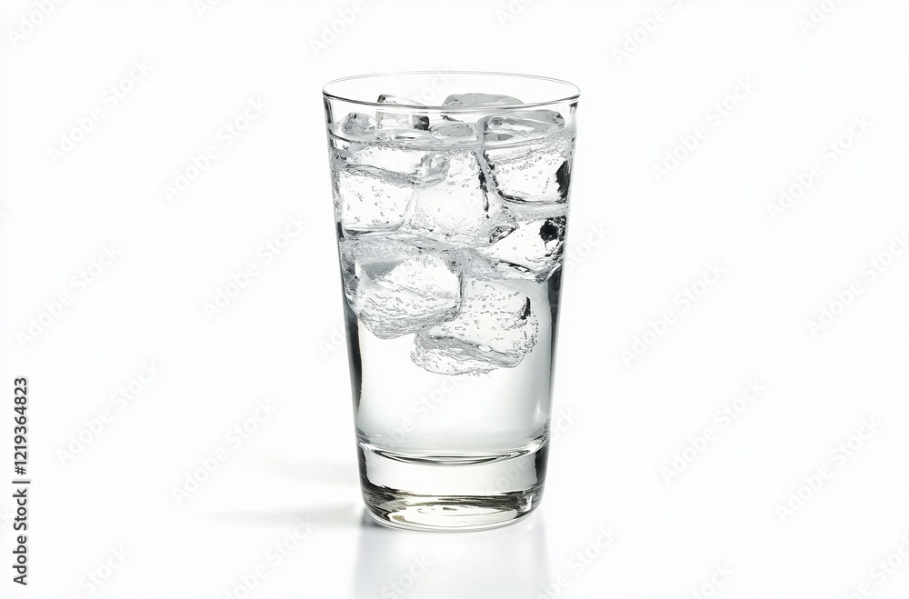 A glass of water with ice cubes, isolated on a white background A glass of water with ice cubes, isolated on a white background