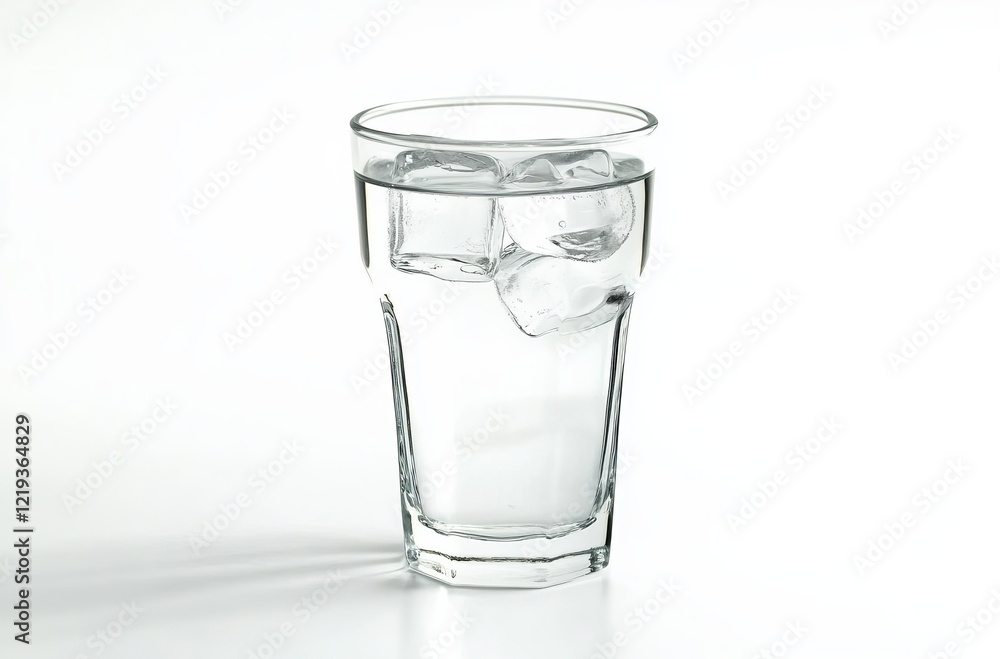 A glass of water with ice cubes, isolated on a white background A glass of water with ice cubes, isolated on a white background