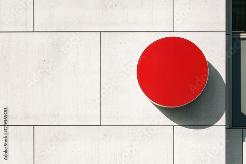 Red circle sign on light gray wall.