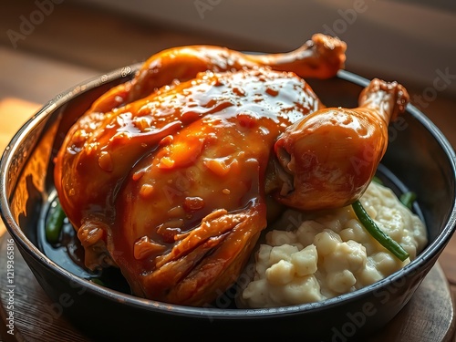 Apple Butter Roasted Chicken with Mashed Potatoes & Green Beans - Vibrant & Delicious photo