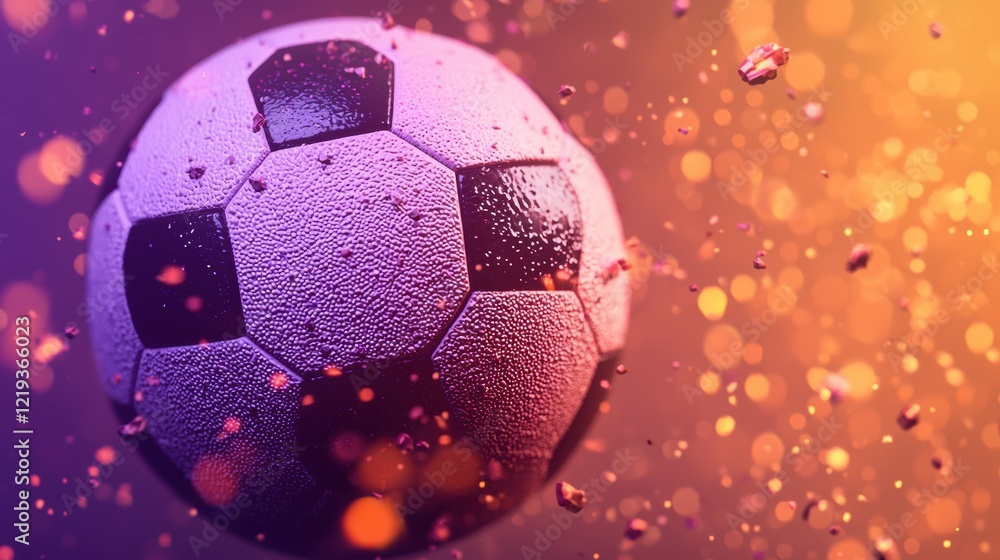 Obraz premium Dynamic Soccer Ball with Sparkling Purple and Orange Effects