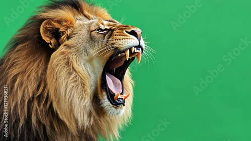 The roar of a lion on a green background