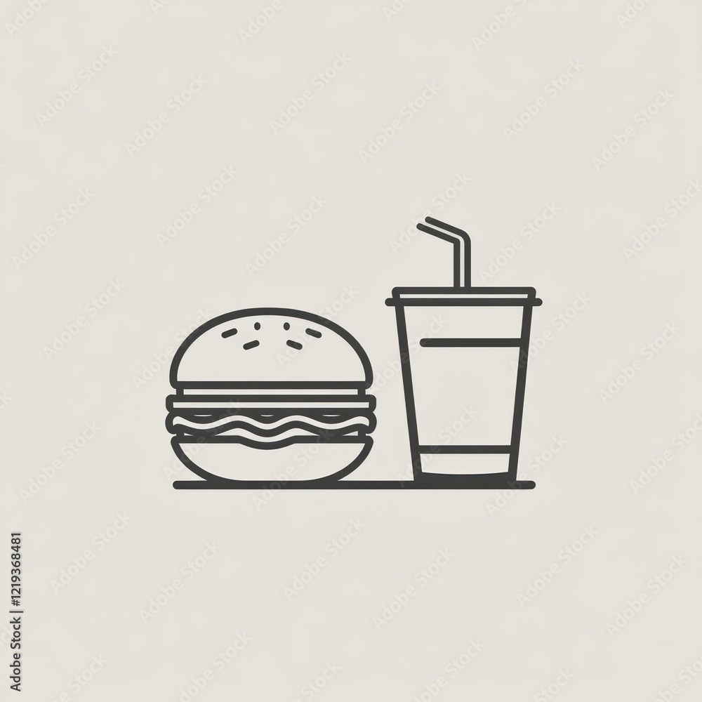 Burger and drink, shown in an outline drawing, perfect for use in social media Burger and drink, shown in an outline drawing, perfect for use in social media