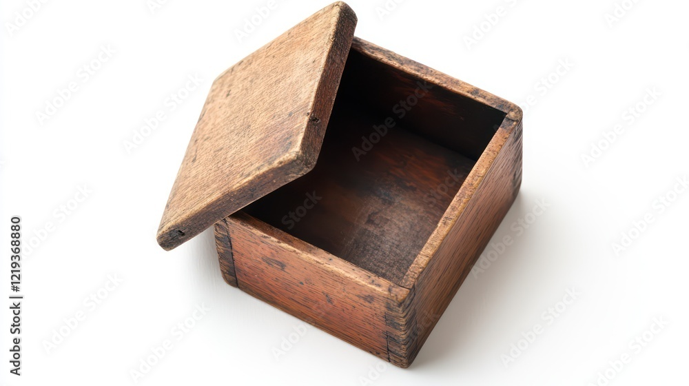 Antique Wooden Box, Open and Empty, Rustic Charm, Vintage Storage Container, Aged Wood Texture Antique Wooden Box, Open and Empty, Rustic Charm, Vintage Storage Container, Aged Wood Texture