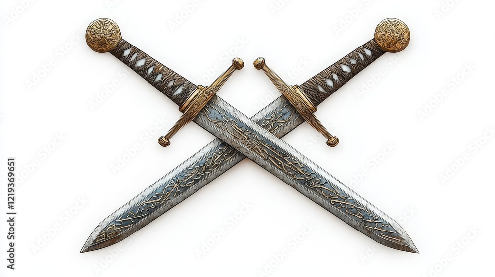Greek Independence Day Crossed swords with intricate designs displayed. Greek Independence Day Crossed swords with intricate designs displayed.