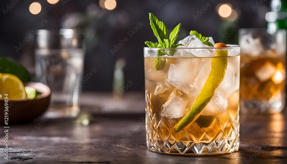 Cold Boozy Rum Anejo Highball Cocktail with Ginger Beer Cold Boozy Rum Anejo Highball Cocktail with Ginger Beer
