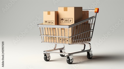 Shopping Cart Loaded With Brown Boxes Displaying Simple Designs photo