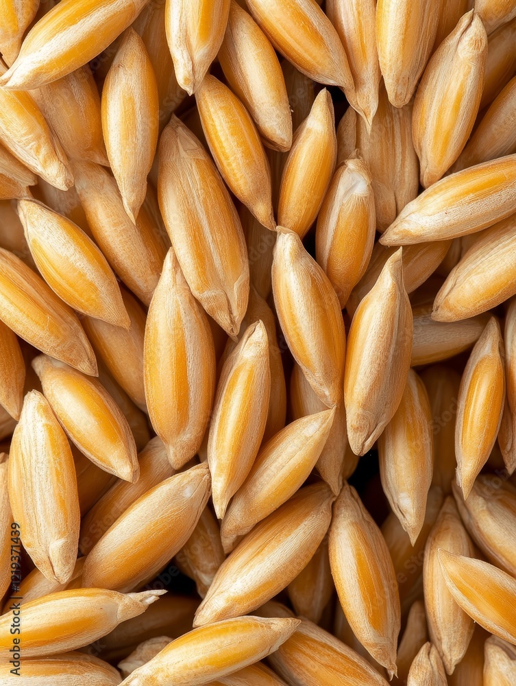 Golden wheat grains scattered on a flat surface highlighting their texture and color variations in a natural setting Golden wheat grains scattered on a flat surface highlighting their texture and color variations in a natural setting
