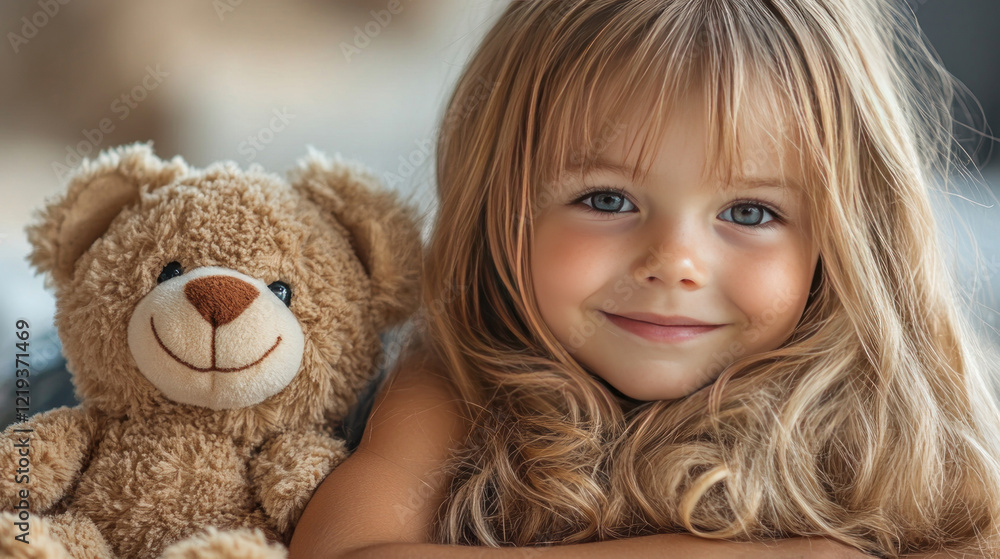 a little girl with long blond hair and blue eyes. She smiles, radiating warmth and joy. a little girl with long blond hair and blue eyes. She smiles, radiating warmth and joy.
