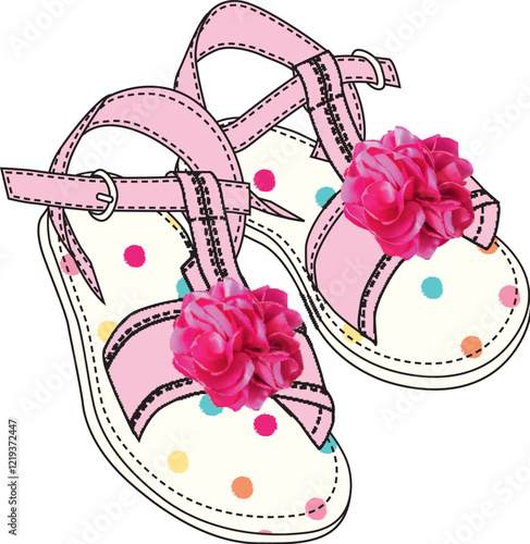 Baby Girl Pink Polka Dot Sandals with Big Flower Applique