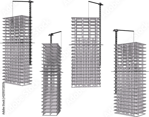 vector illustration of construction design of unfinished apartment hotel building under construction 