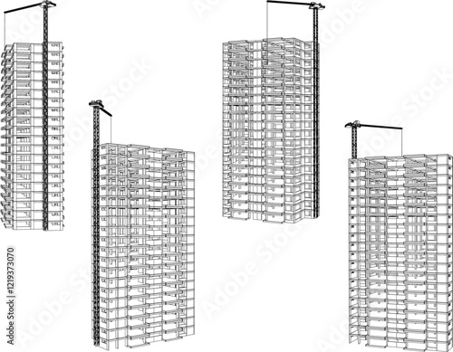 vector illustration of construction design of unfinished apartment hotel building under construction 