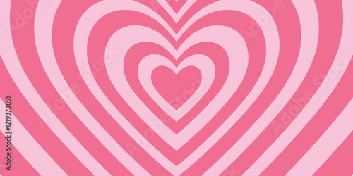 Groovy background. Tunnel of Concentric hearts. Romantic cute illustration. Trendy girly preppy design. retro vector background with heart tunnel for social media posts, banner, card design, etc.