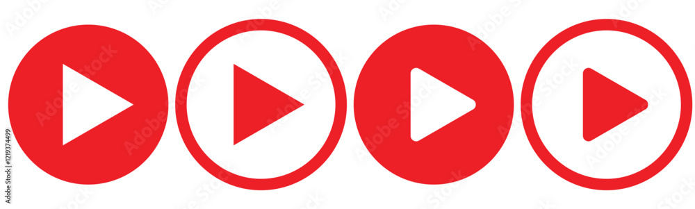 Play video icon, red buttons sign vector isolated on white background . Vector illustration EPS10. Play video icon, red buttons sign vector isolated on white background . Vector illustration EPS10.