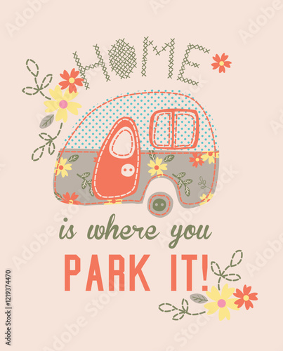 Retro Camper Van with Home Quote for Kids and Travel Lovers
