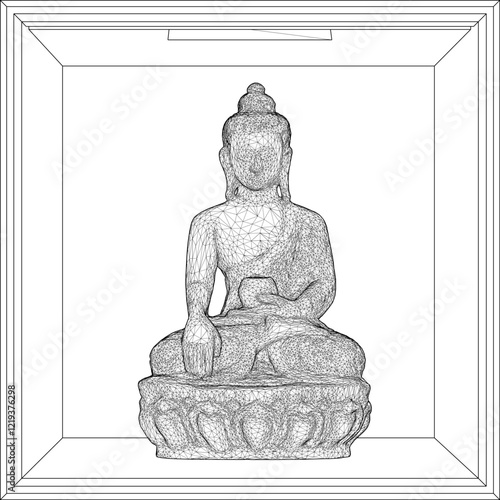 Vector sketch illustration of a smiling Buddha ornament design full of wisdom sitting carrying an alms container