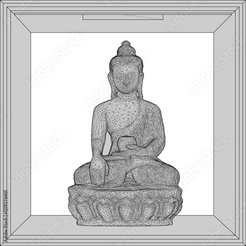 Vector sketch illustration of a smiling Buddha ornament design full of wisdom sitting carrying an alms container