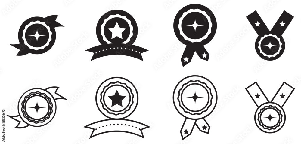 Set of simple award medal badges with star icons Set of simple award medal badges with star icons