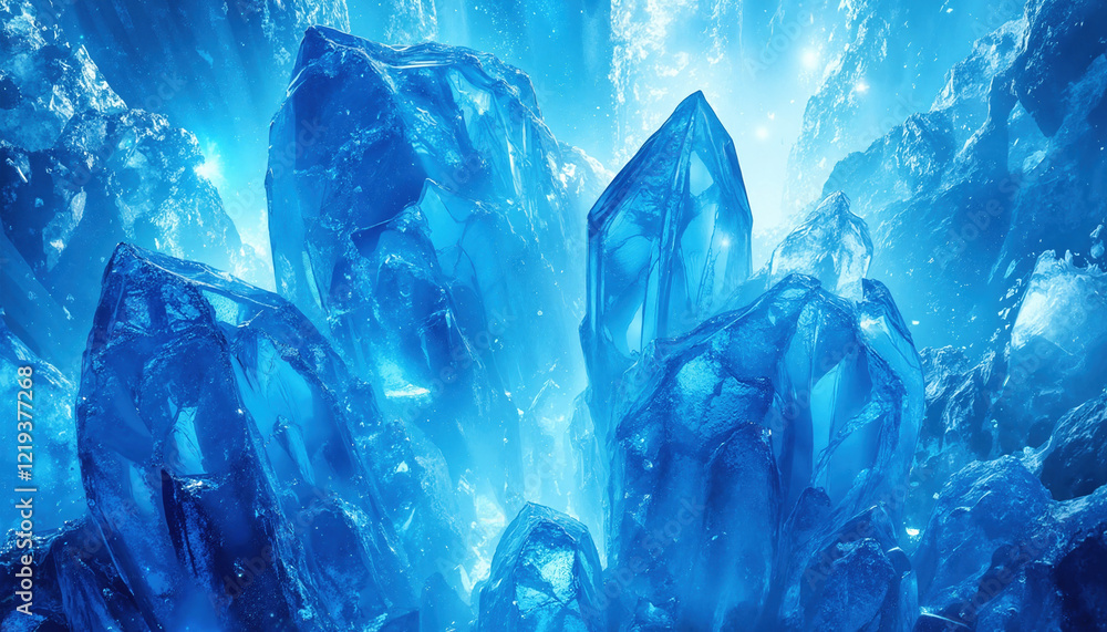 Fototapeta premium Blue crystal formations glowing with ethereal light 