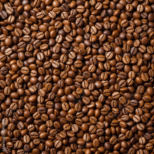 Roasted coffee beans texture background on top view