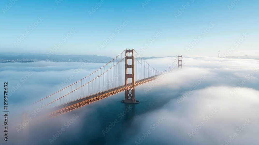 Obraz premium Majestic bridge towers above sea of fog, creating stunning visua