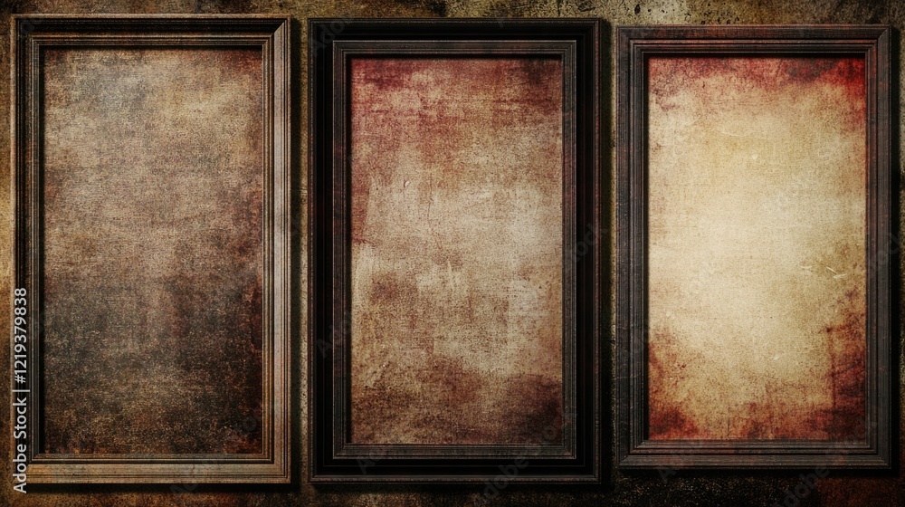 Fototapeta premium A collection of three framed photographs or artwork displayed on a wall