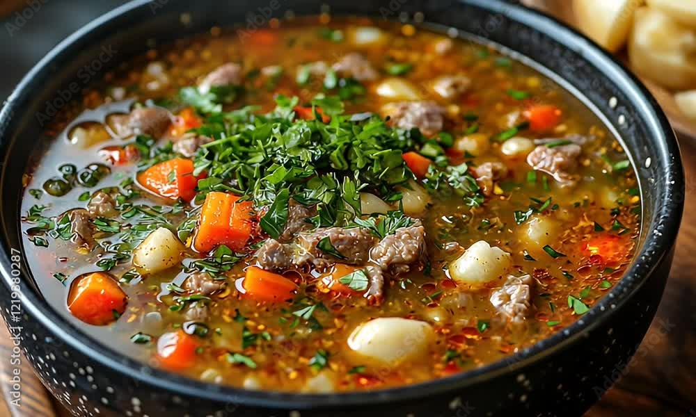 Hearty Beef and Vegetable Stew in a Rustic Bowl Hearty Beef and Vegetable Stew in a Rustic Bowl