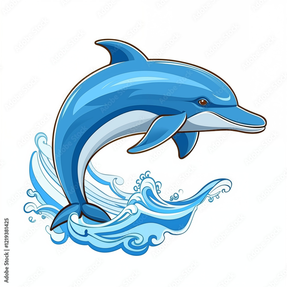 Obraz premium Dolphin jumping out of the water, side view, color image, sketch, icon, minimalism, solitude, close-up, animal, concept, nature