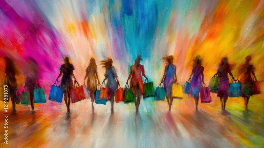 Naklejka premium Vibrant Shopping Scene with Colorful Gift Bags