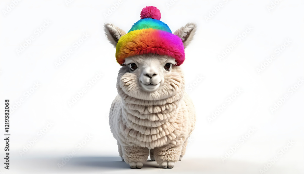 Fototapeta premium Adorable Alpaca in Rainbow Beanie Hat