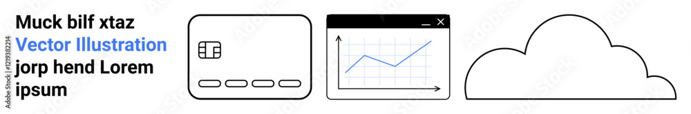 UI elements with minimal design including a grid icon, line chart in a dialog box, and cloud shape. Ideal for web development, data visualization, cloud computing, tech interfaces, educational UI elements with minimal design including a grid icon, line chart in a dialog box, and cloud shape. Ideal for web development, data visualization, cloud computing, tech interfaces, educational