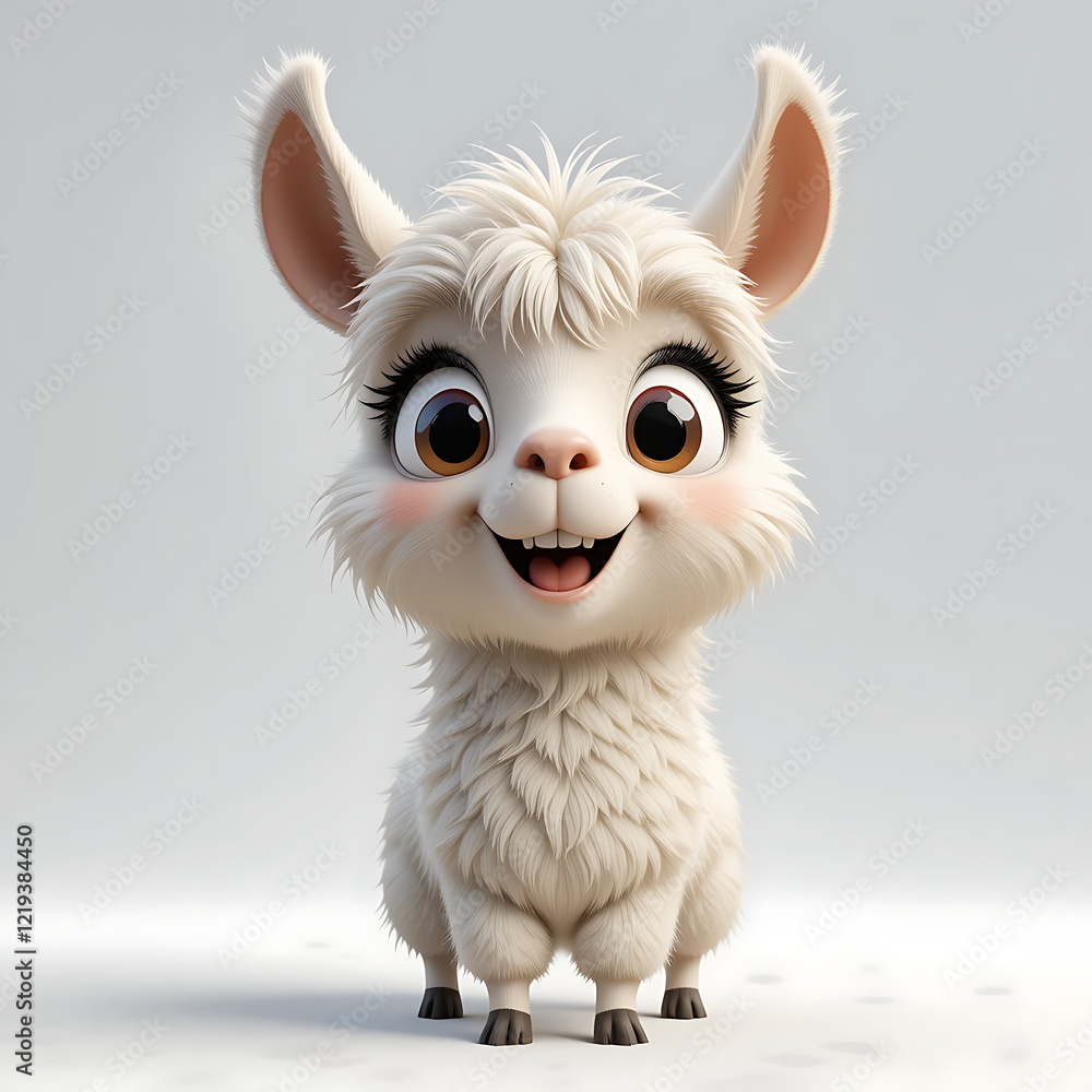 Naklejka premium Adorable Baby Llama 3D Render Cute Fluffy Alpaca