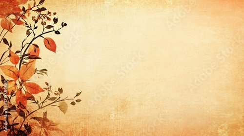 Autumn floral design on warm orange beige background photo