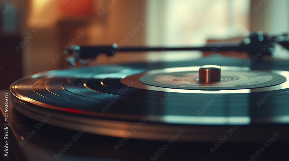 Close-up View of a Vinyl Record Spinning on a Turntable Close-up View of a Vinyl Record Spinning on a Turntable