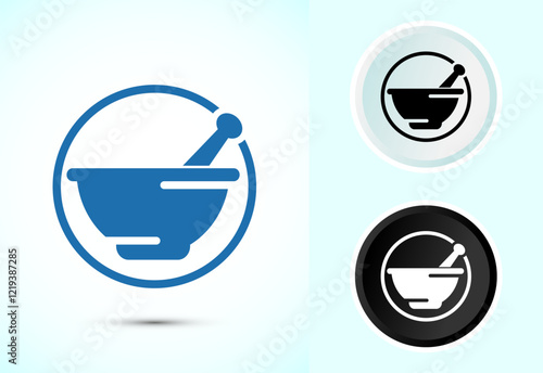 Mortar and pestle icon design illustration. Pharmacy sign symbol for app, website, and logo