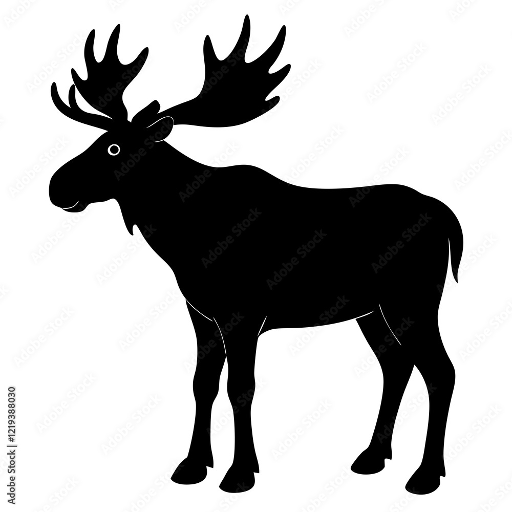 moose black silhouette vector, Simple silhouette Design vector icon with white background. Wild animal silhouette moose black silhouette vector, Simple silhouette Design vector icon with white background. Wild animal silhouette