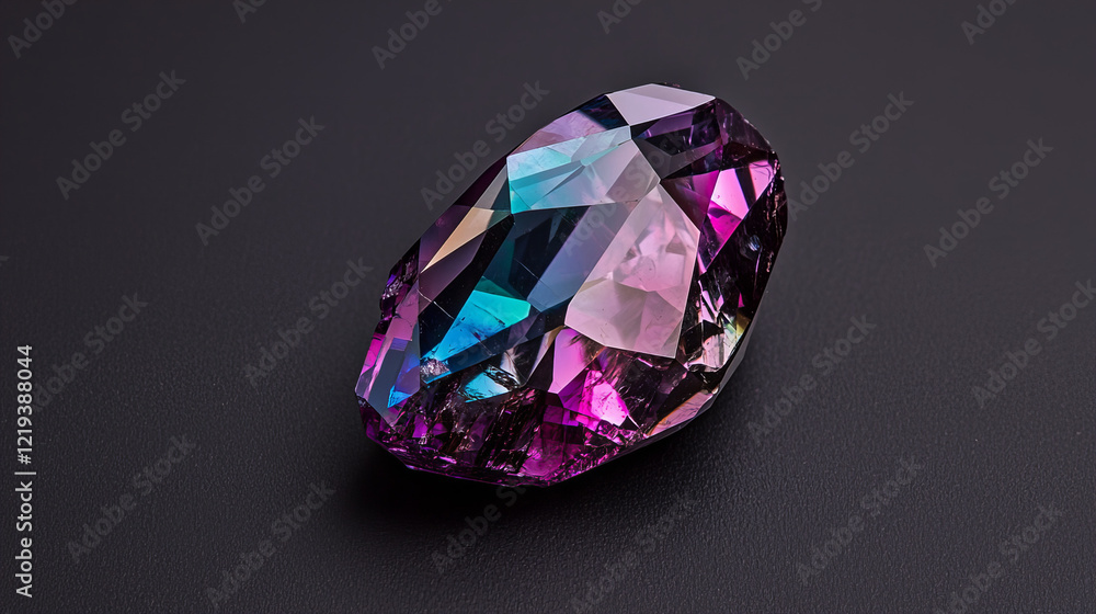 Fototapeta premium Stunning multifaceted gem showcasing vibrant colors illuminated against a dark background