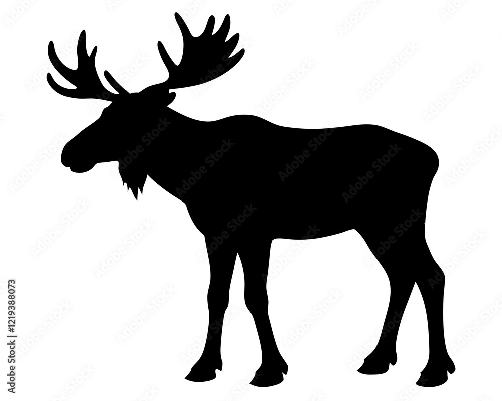 moose black silhouette vector, Simple silhouette Design vector icon with white background. Wild animal silhouette moose black silhouette vector, Simple silhouette Design vector icon with white background. Wild animal silhouette