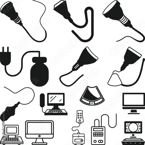 Ultrasound Probe Transducer SVG, Ultrasound Probe Transducer Heart Shapes Silhouette, Sonographer, Ultrasound Tech Illustration,