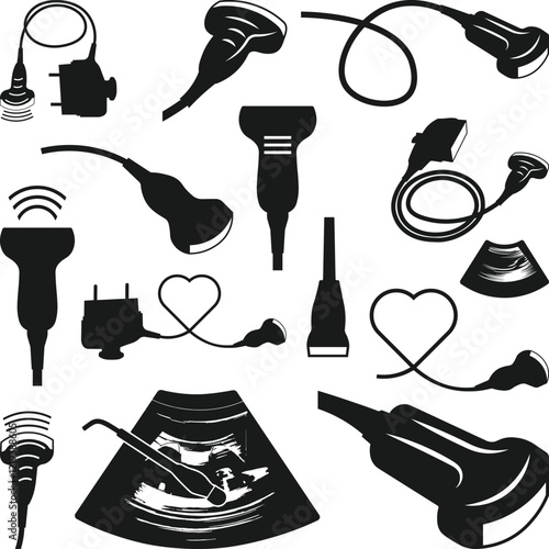 Ultrasound Probe Transducer SVG, Ultrasound Probe Transducer Heart Shapes Silhouette, Sonographer, Ultrasound Tech Illustration,