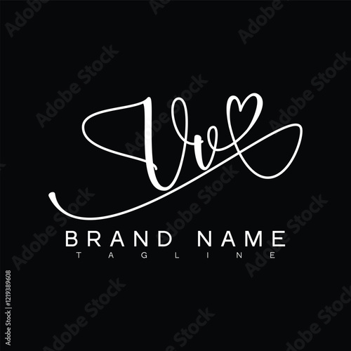 VV Handwritten initial letter with love . VV simple signature vector logo with Hart shape variation, beauty, photography letter logo design. V V
