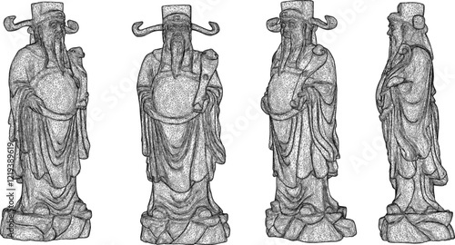 Vector sketch illustration of decorative design of a statue of a smiling god full of wisdom standing bringing happiness 