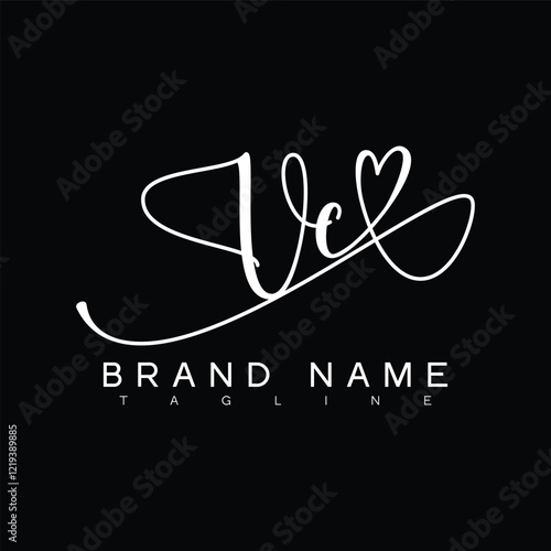 VC Handwritten initial letter with love . VC simple signature vector logo with Hart shape variation, beauty, photography letter logo design. V C