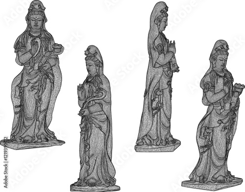 Vector sketch illustration of decorative design of goddess statue bringing grace