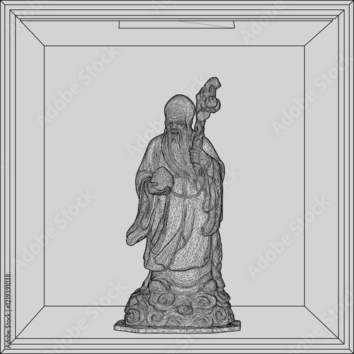 Vector sketch illustration of decorative design of holy hermit god statue standing giving blessing on cloud