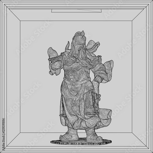 Vector sketch illustration of decorative design of holy war god statue standing giving orders to troops